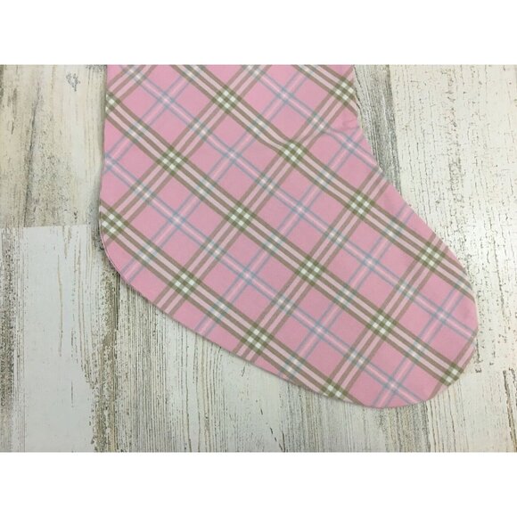 The Beaufort Bonnet Company Pink Pelham Bay Plaid Sleighbell Stocking NWT - Picture 4 of 8